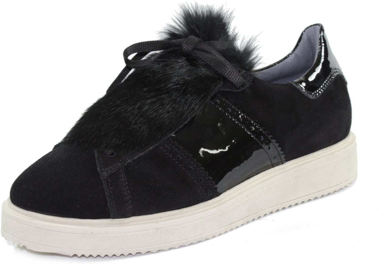 Andrea Morelli Shoes for Girls MIT Strings, Application in Wool Removable Rabbit, Made in Italy IB54856C Black