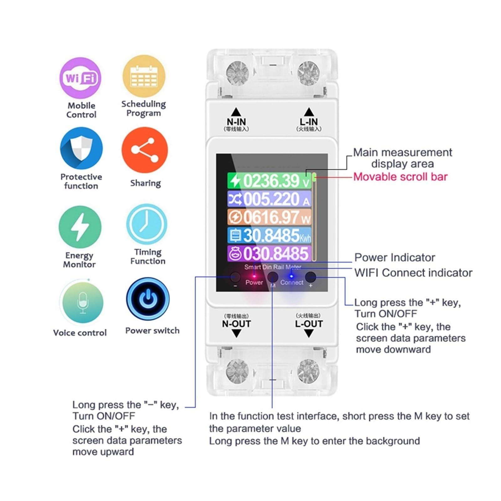 100A Tuya WiFi Contatore di Energia su Guida DIN Smart Switch Telecomando AC Digital Volt Amp Kwh Misuratore del Fattore di Frequenza Monitoraggio del consumo energetico, 1005005310432523