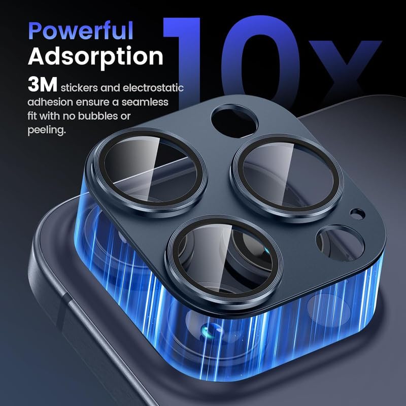 Image of [CONJOINED, 1-Pack For iPhone 15 Pro | For iPhone 15 Pro Max Camera Lens Protector, 9H Tempered Glass Camera Cover Screen Protector Metal Ring (Blue)