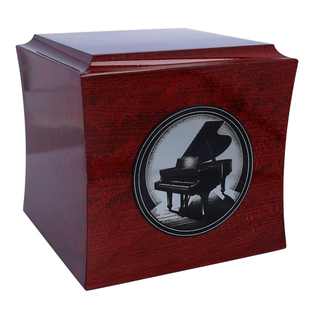 Wooden Cremation Urn with Piano for Adult Ashes – Musician Memorial Urn, Grand Piano Theme Funeral Casket for Music Lover