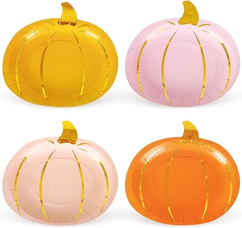40 platos de papel de calabaza de otoño de lámina dorada, platos desechables de cosecha de Acción de Gracias, coloridos para otoño, vacaciones,