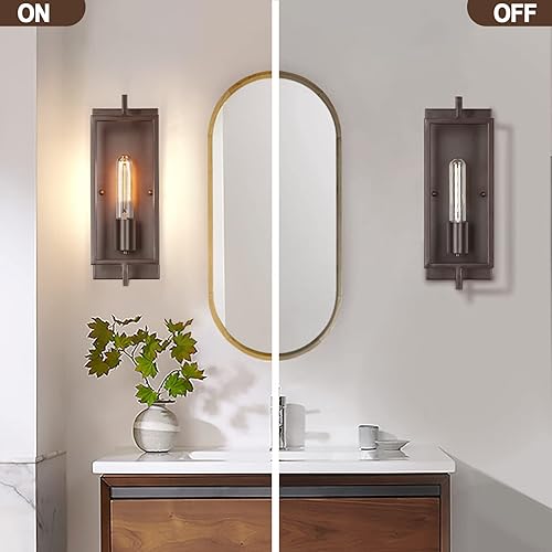 Miniatura 5 de Juego de 2 apliques de pared industriales, lámpara de pared marrón vintage E26, lámpara de montaje en pared rústica de metal, iluminación interior