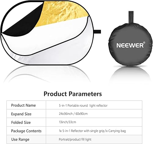 Miniatura 16 de NEEWER Reflectores de luz de 40 x 60 pulgadas para fotografía, multidisco plegable portátil 5 en 1 con bolsa, translúcido, plateado, dorado, negro
