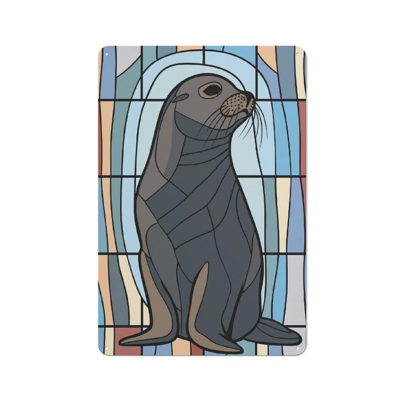 Workshop Style Garage Metal Sign 30x20cm Featuring Stained Glass Seal, Industrial Wall Art for Workshop, Basement, Shed Or Games Room