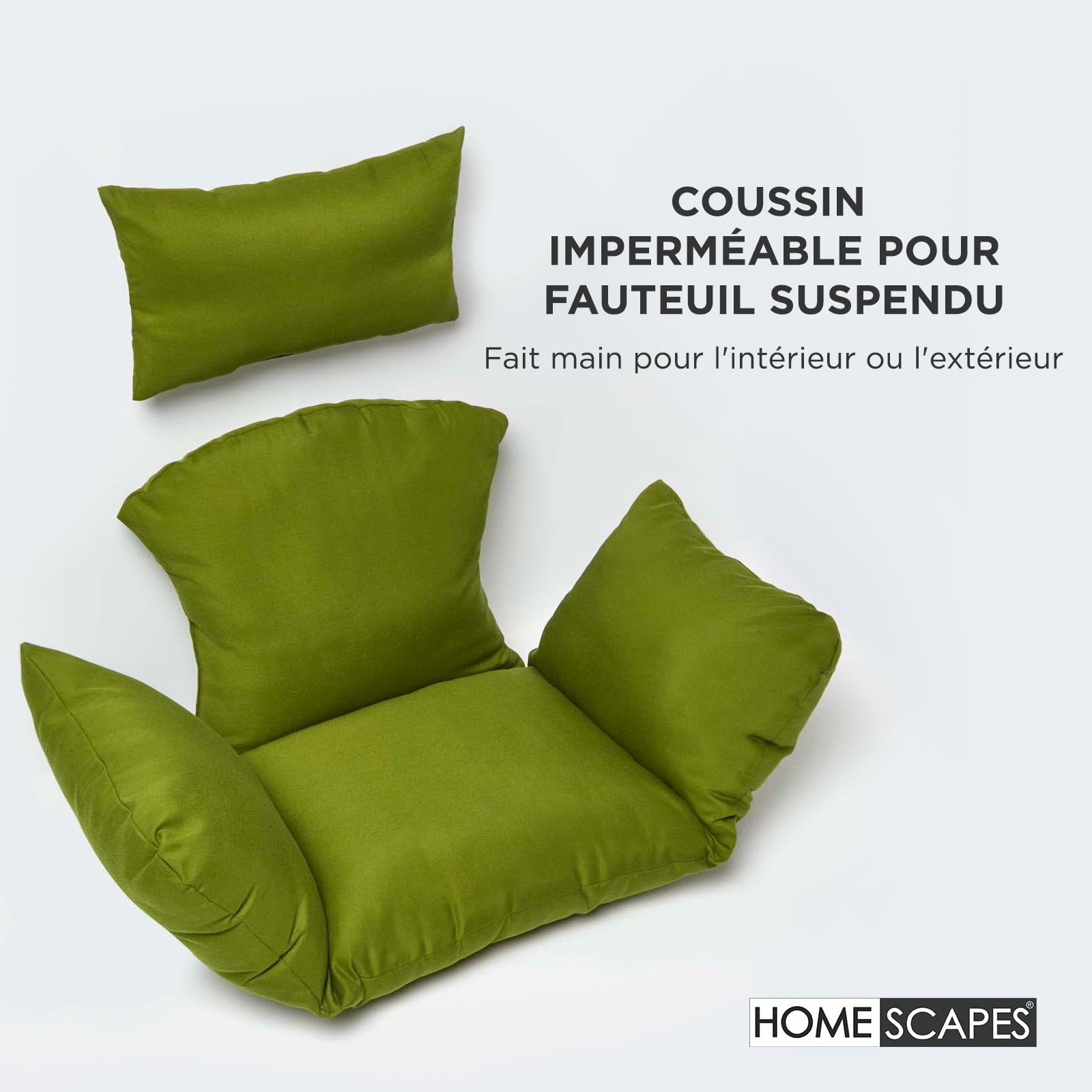 HOMESCAPES Coussin imperméable pour Fauteuil Suspendu extérieur, Coussin de Rechange pour Fauteuil œuf - pour terrasse, Jardin et Balcon - Vert
