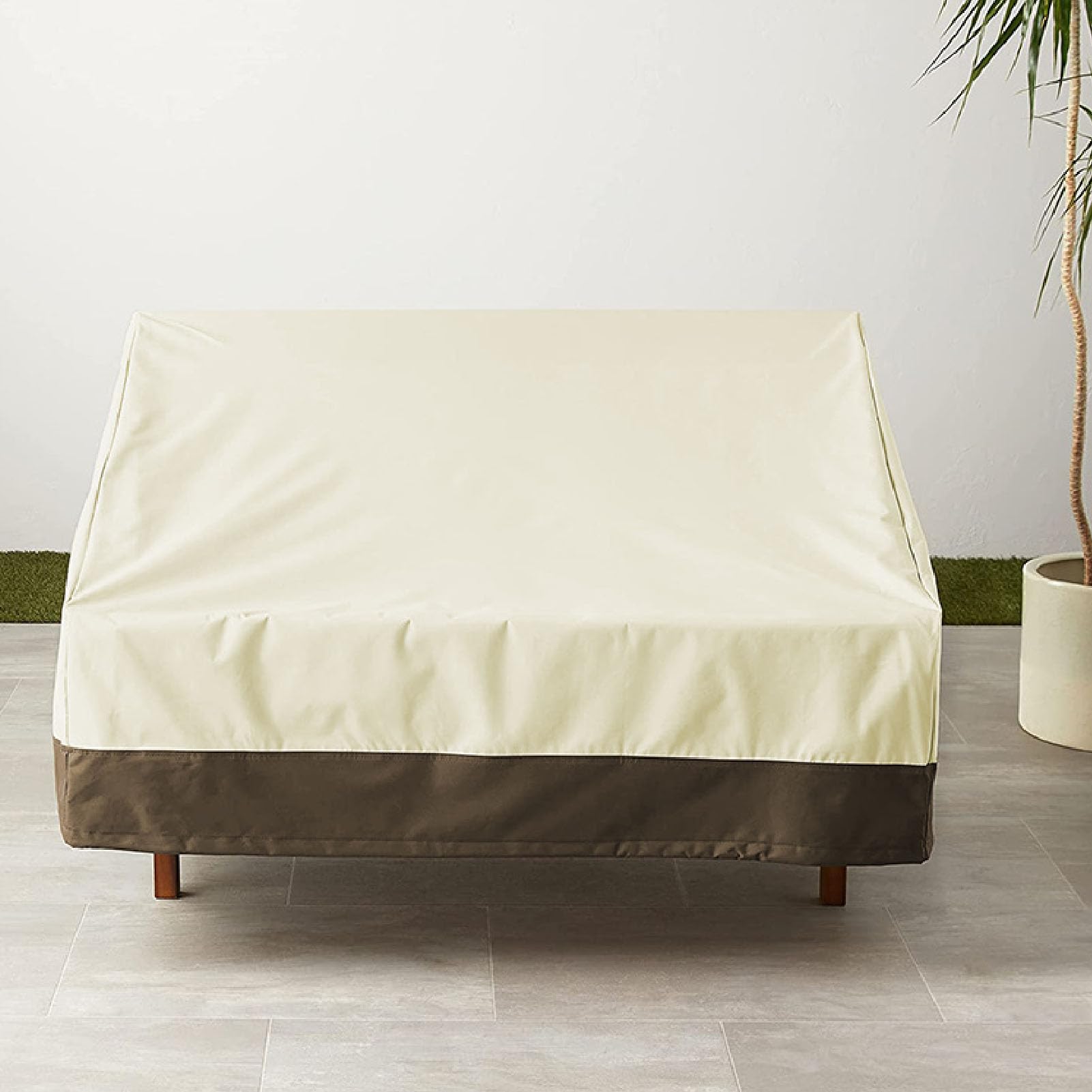Generic Housse de Chaise de Patio, Facile à Nettoyer, Imperméable, pour Meubles d'extérieur, Tissu Oxford 600D, pour Fauteuils Pivotants de Patio (Beige avec couleur café)
