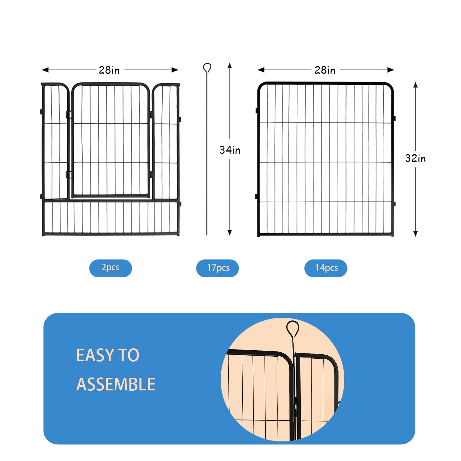 Dog Playpen,32 in(H) Pet Fence Outdoor for Rv Camping,Garden Fence Animal Barrie for Yard,Total 16 Panels with Gate 37.3Ft(L) Black Metal Temporary Fencing