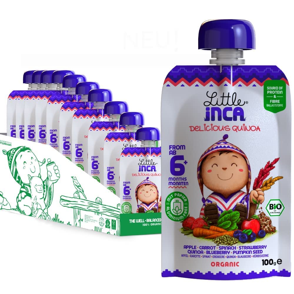 Little Inca Yummy Purple (6 x 100 g) | Recycelbare Beutel mit pflanzlicher Bio-Babynahrung auf Quinoa-Basis, schont den Darm und fördert die kognitive Entwicklung | Laktosefrei | Ab 6 Monaten