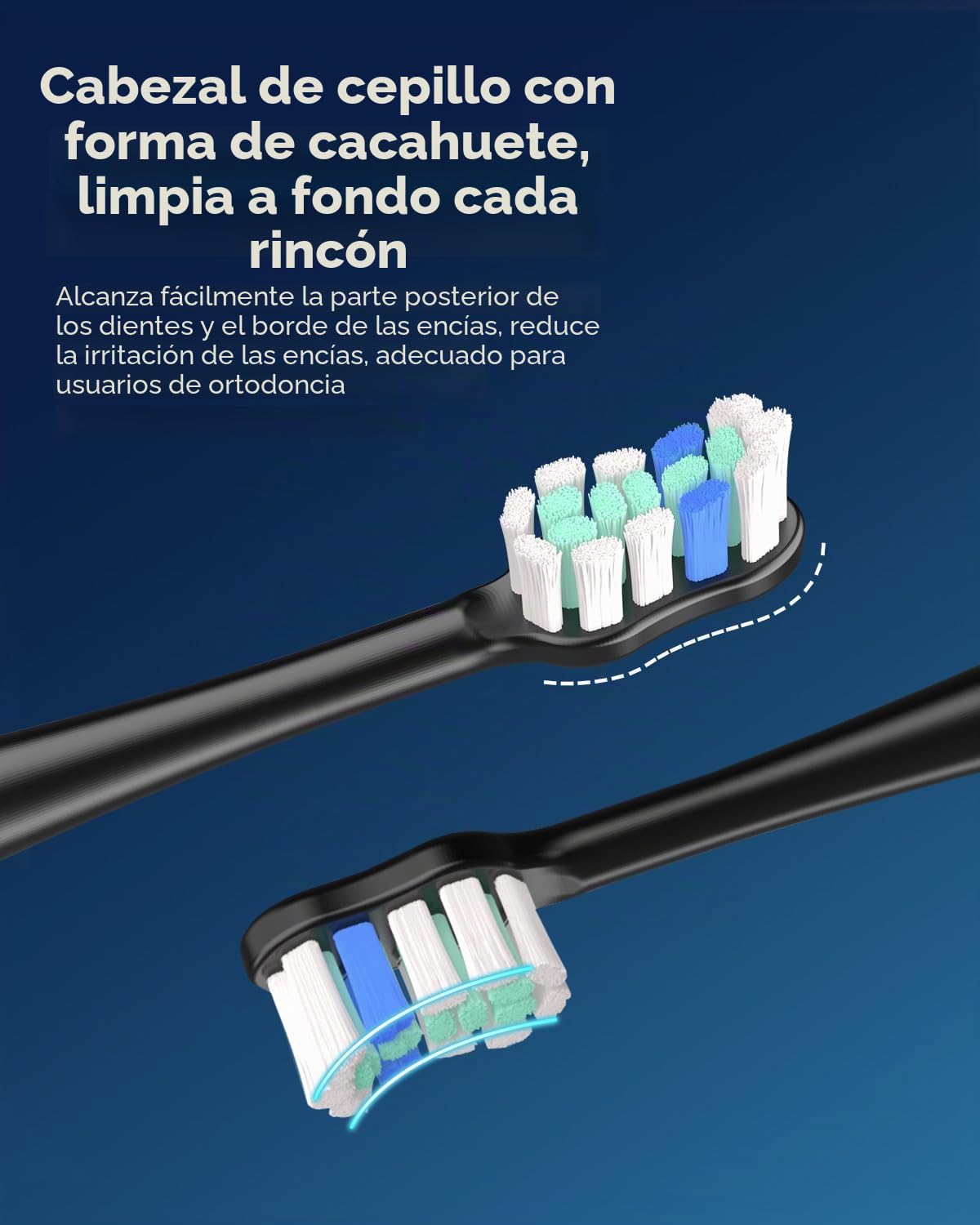 Cepillo de dientes eléctrico sónico para adultos y niños, 5 modos de limpieza, 3 niveles de intensidad, temporizador integrado, 8 cabezales incluidos, estuche de viaje, color negro