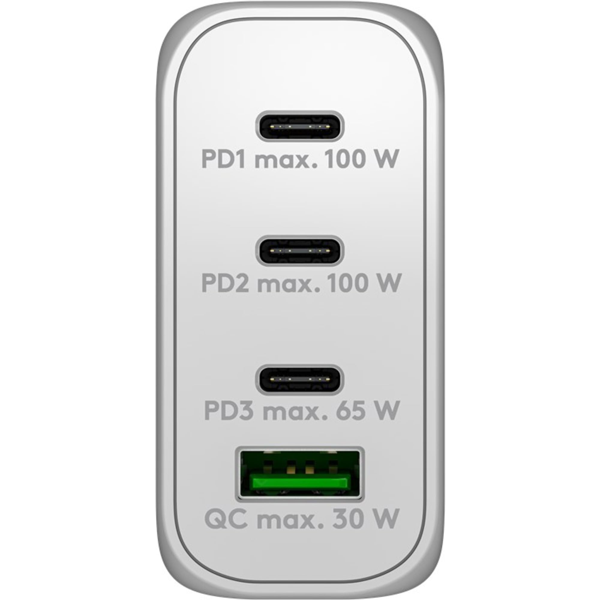 goobay 65556 Multiport Power Delivery USB C 100 W Caricabatterie/Alimentatore compatto ultra veloce per 4 dispositivi/Quick Charge USB/Bianco