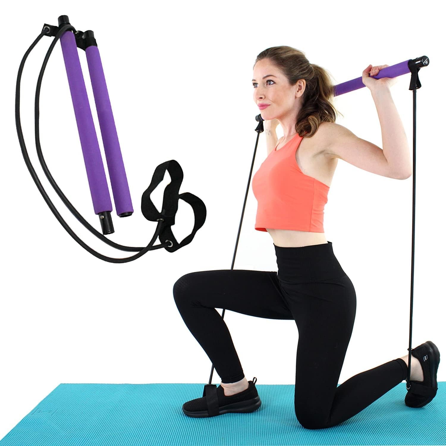 BEHAHAI Pilates Bar Kit for Weight Loss and Belly Fat - Portable Lightweight 2 Section Pilates Bar Kit with Resistance Bands - Home Studio Workout Active Bar Pilates Accessory Stick - Easy to Use.
