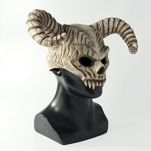 Miniatura 4 de Máscara de calavera demoníaca, antílope, cuerno de oveja, máscara de cabeza completa, máscara de calavera de animales, cuernos de carnero, máscara