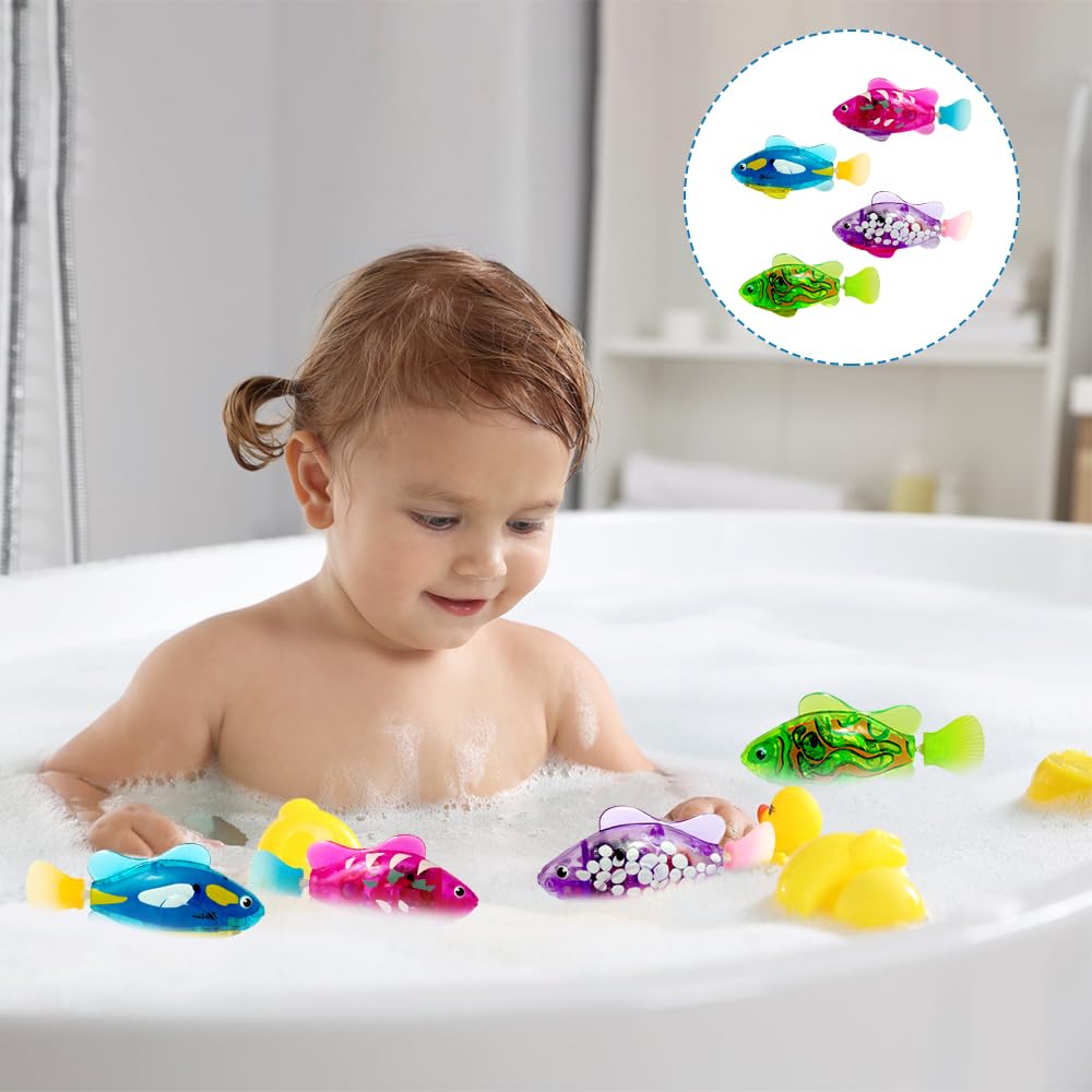 Pesci Robot Per Vasca - 4 Pezzi Colorati Con Luci LED, Nuotano In Acqua, Giocattolo Bambini E Animali - Foto 4