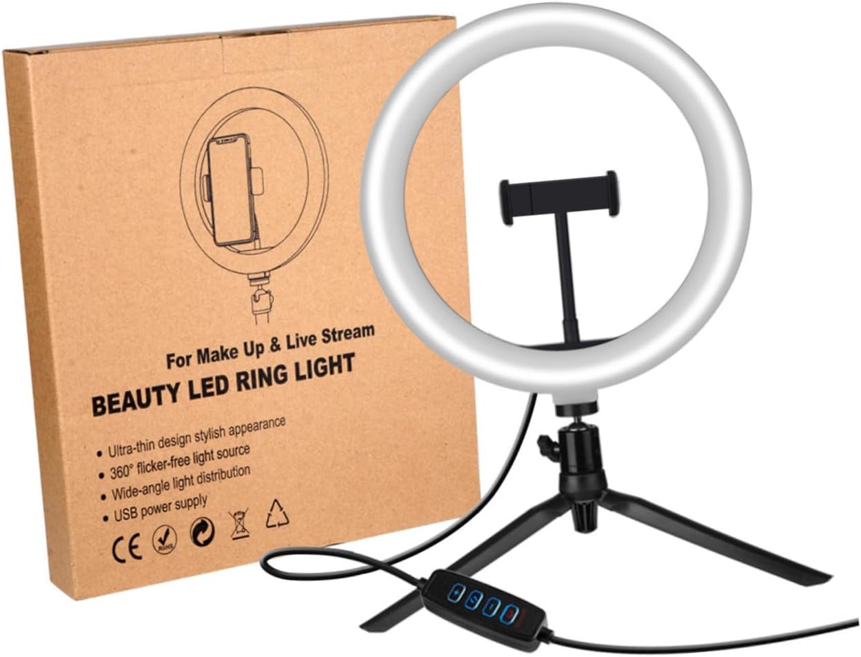 Phone Holder for Live Streaming Dimmable Light Tripod Stand for Cell Phone Multi-Functional Selfie Light Bracket Black