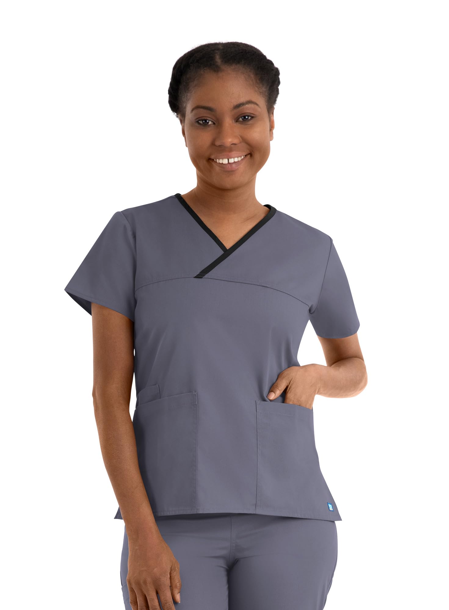 Maevn Women's Core Contrast Mock Wrap Top(Pewter, Large)