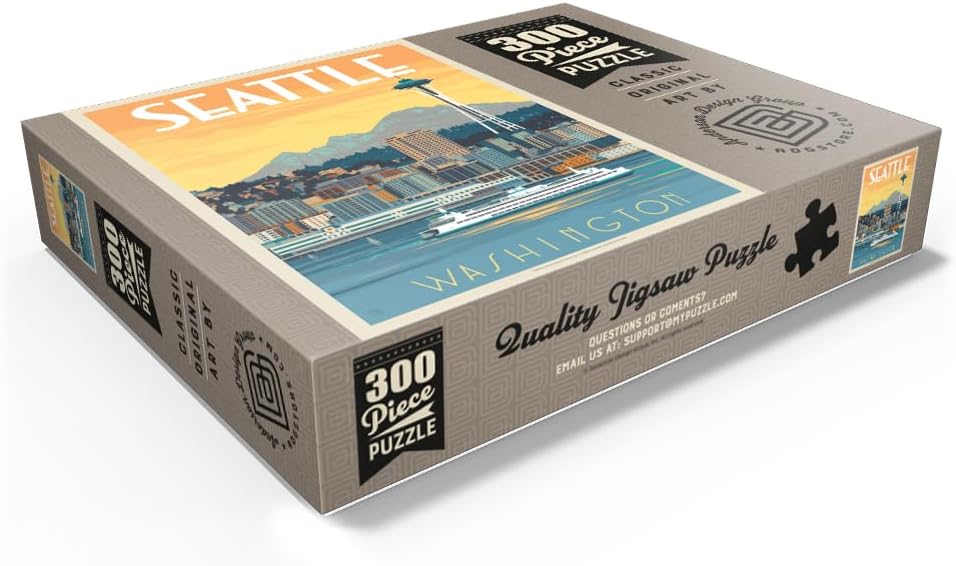 MyPuzzle Seattle, WA: Ferry, Vintage Poster - Premium 300 Piece Jigsaw Puzzle for Adults