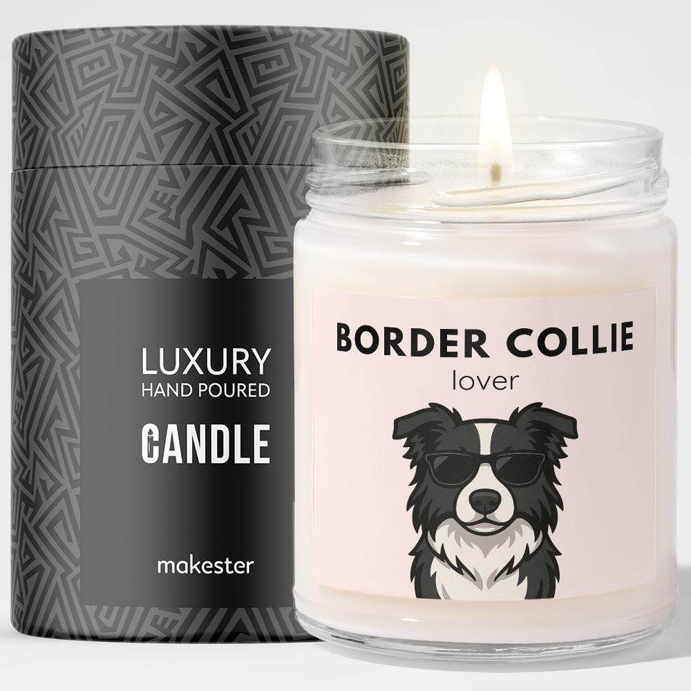 Border Collie Gifts - Luxury Soy Wax Candle - Vanilla, Jasmine, Sugared Almond - Dogs in Shades - Makester