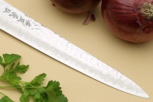 Miniatura 4 de Yoshihiro VG10 Cuchillo de Chef Rebanador Sujihiki de Acero Inoxidable Damasco Martillado de 16 Capas (9.5'' (240mm))