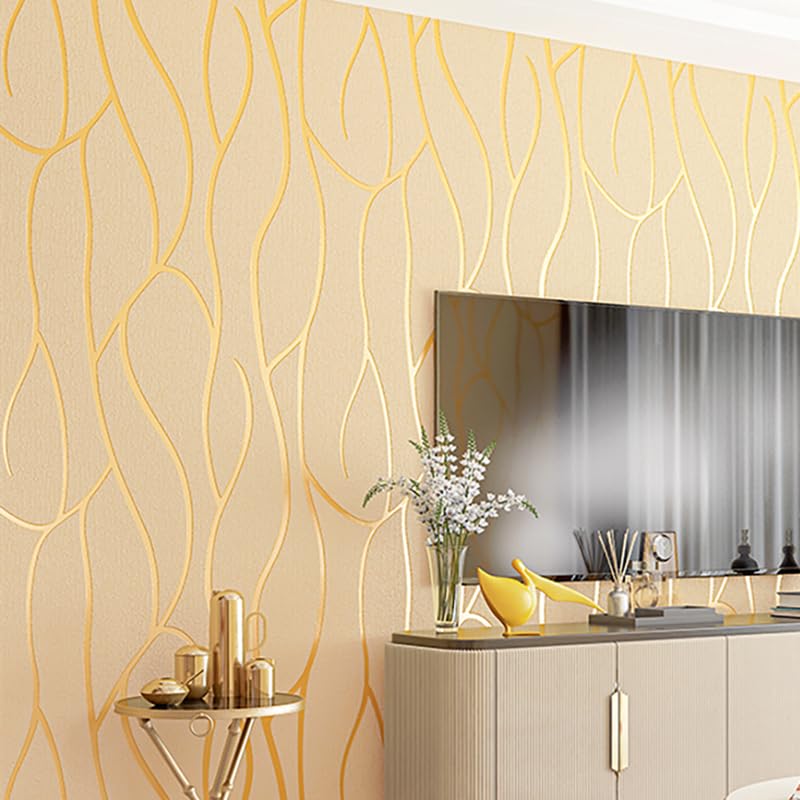 Image of CRIMSON DECORS Beige Freestyle SELF Adhesive Wallpaper for Living Room Bedroom Office Hall Corridor Peel and Stick Vinyl Wallpaper - 1000X45 CM - 48SQFT