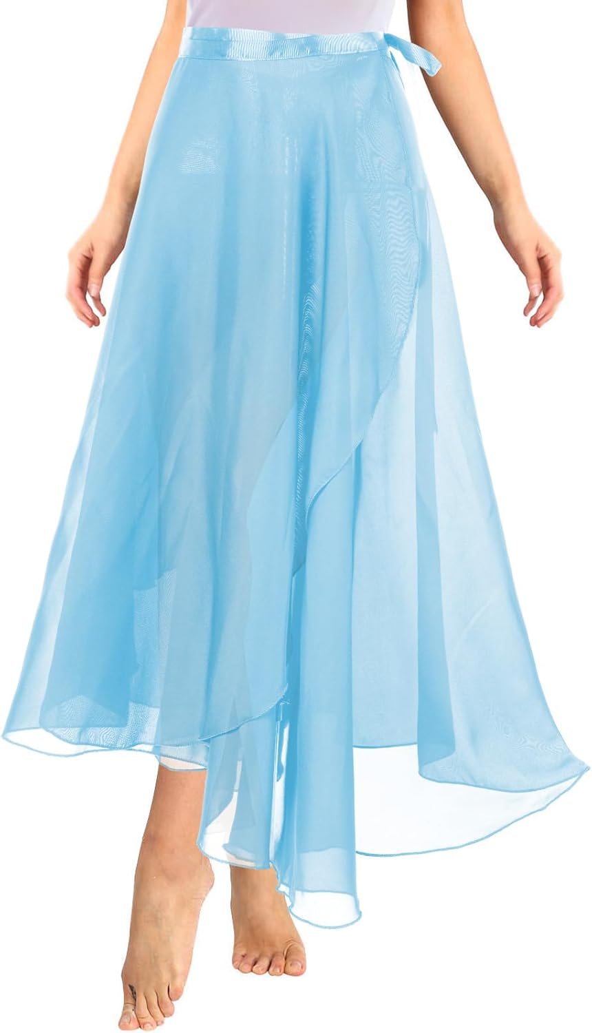 Lusofie Long Dance Wrap Skirt Women Ladies Long Sheer Dance Skirts , Ballet Wrap Skirt Chiffon Skirt with Adjustable Belt