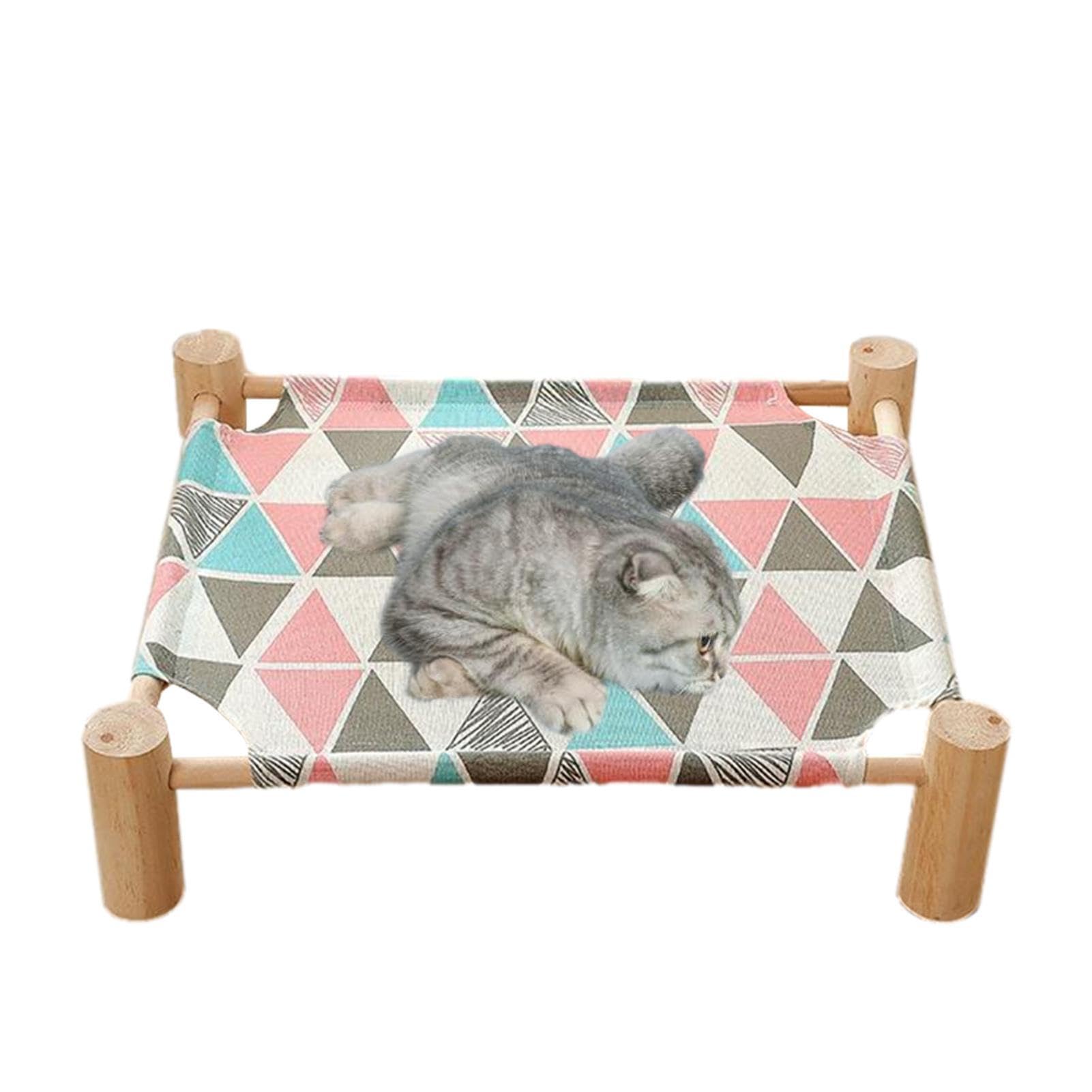 Cama refrescante para Gatos | Hamaca Madera para Cachorros,Cama elevada enfriamiento para Perros, Cama para Gatos, Cama para Mascotas para Cachorros en Interiores y Exteriores, Triangulo Rosa