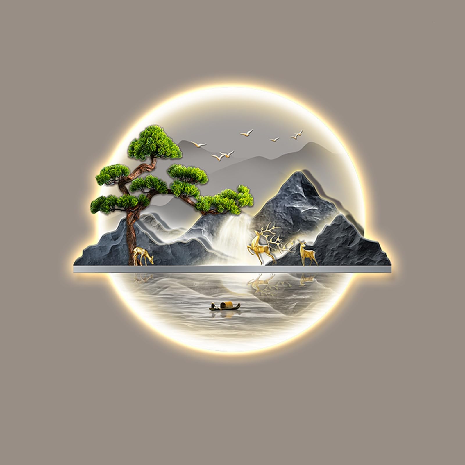 Escultura artística de pared 3D con luz LED, pintura decorativa de paisaje para pasillo, obra de arte colgante para decoración del hogar
