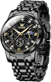 OLEVS Mens Watches Chronograph Diamond Quartz Date Calendar Moon Phase Luxury Two Tone Stainless Steel Waterproof Luminous Business Wrist Watch