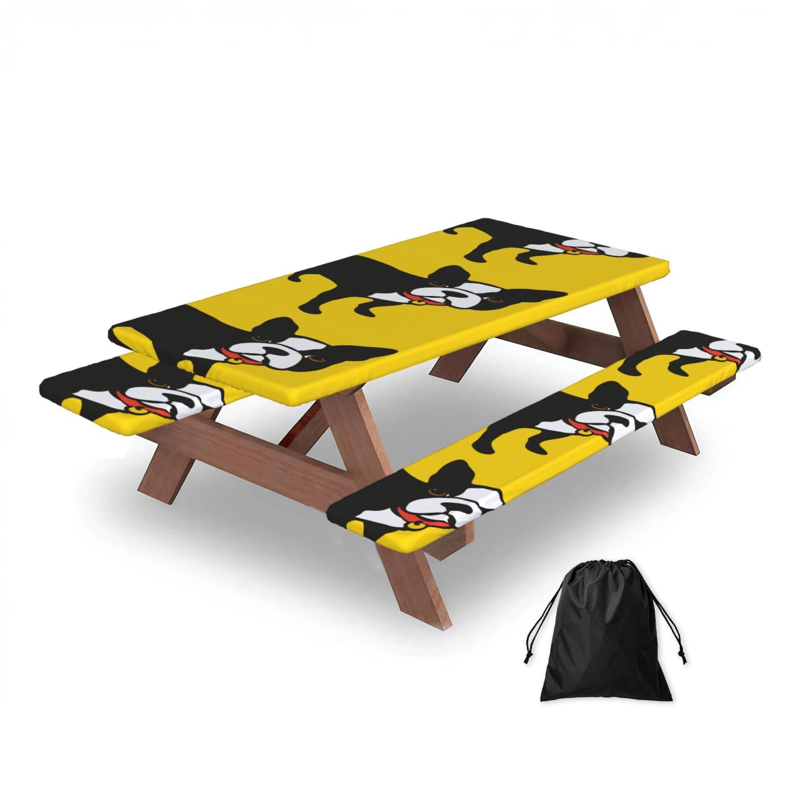 Dopklna As Picture French Bulldog, Picnic Table Cover With Bench Covers -Waterproof Elastic Fitted Tablecloth For Garden Camping Patio 76X152cm