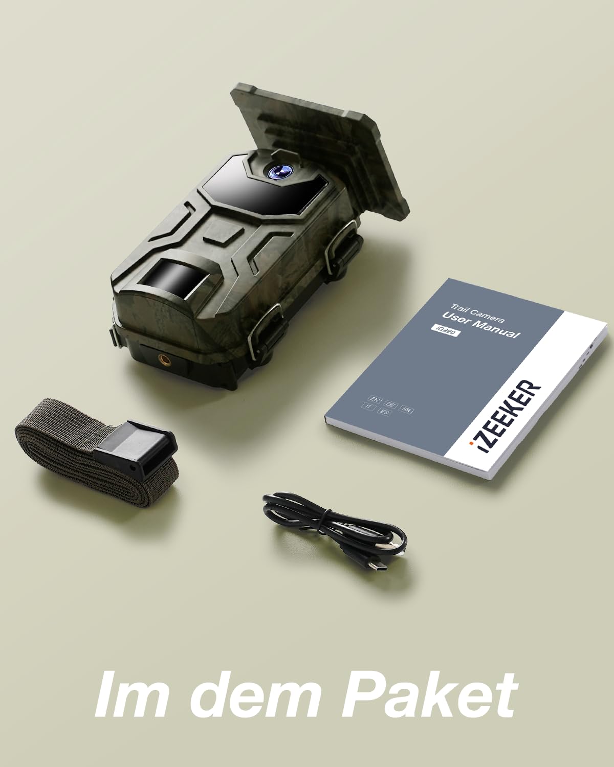 iZEEKER Solar Wildkamera 4K 30fps 48MP, Wildtierkamera mit 2600 mAh Akku, Wildkamera mit Bewegungsmelder Nachtsicht, Kein WLAN, IP66 Wasserdicht für Wildtierbeobachtung & Heim Sicherheit