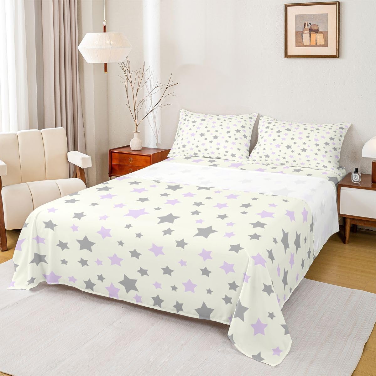 Erosebridal Pastel Purple Sheet Set King Size for Adult Men
