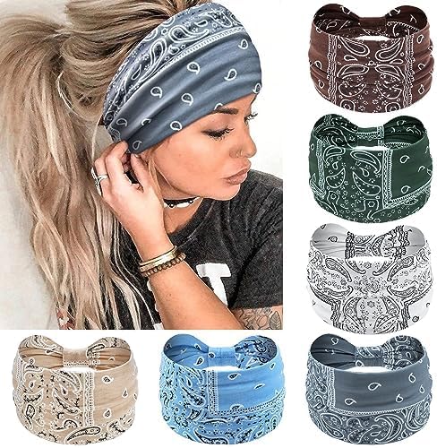 Wide Headbands for Women Knotted No Slip Head Bands Soft Turban Headband Hair Accessories Boho African Solid Color Head Wraps for Women Yoga Workout Pack of 6 (Nature)