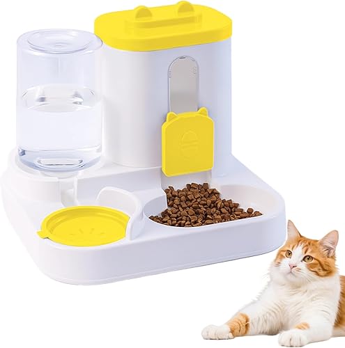 Miniatura 8 de Comedero por Gravedad para Gatos y Dispensador de Agua, 2 en 1 Comedero Automático para Gatos, Paquete de 2 de Gran Capacidad con Autoalimentación