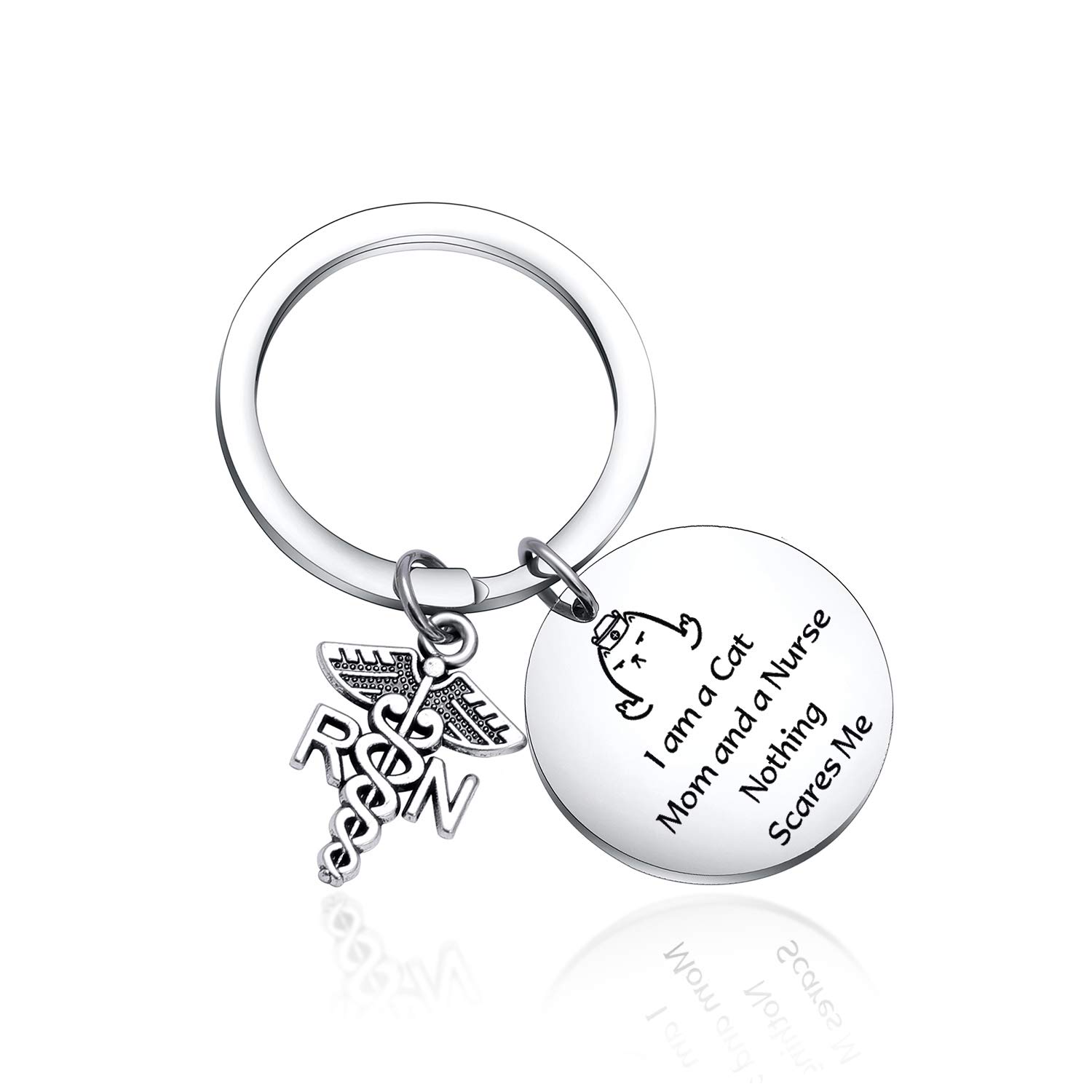 Keytells Funny gift I am a Cat Mom and a Nurse Nothing Scares Me Inspirational keychain for Nurses Cat Lover Gift