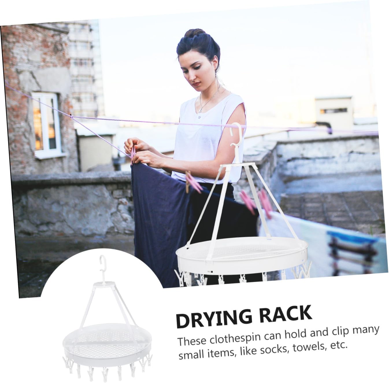 Kichvoe Foldable Clothes Drying Rack White Single-Layer Multipurpose Socks Underwear Bras Towels Drying Holder for Balcony Windproof Laundry Storage