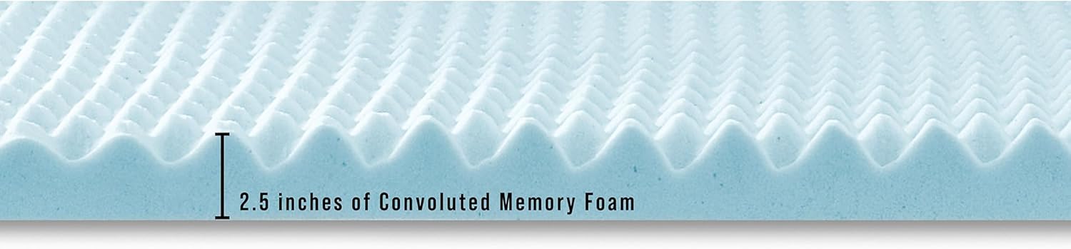 2.5 Inch Memory Foam Mattress Topper, Convoluted Gel Infused Mattress Topper, Convoluted Design, CertiPUR-US Certified Foam, Blue
