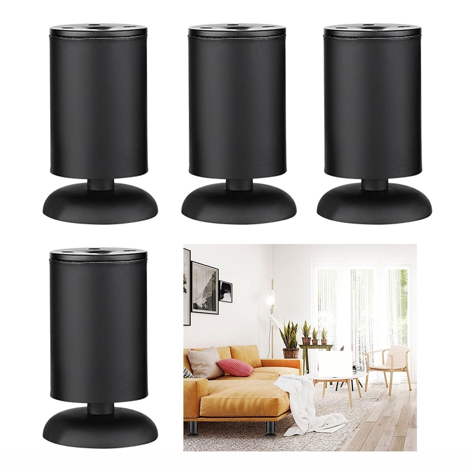 UYHBCNQD 4Pcs Furniture Legs Round Replacement Legs Set Desk Support Legs Steel Furniture Foot Adjustable Cabinet Feets Coffee Legs(Nero,12cm/4.7in)