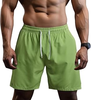 Men Shorts Casual Drawstring Athletic Gym Running Big Tall Lightweight Relaxed Fit Workout Stretch Short Pants Beach Spring Summer Fitness Clothing Army Green