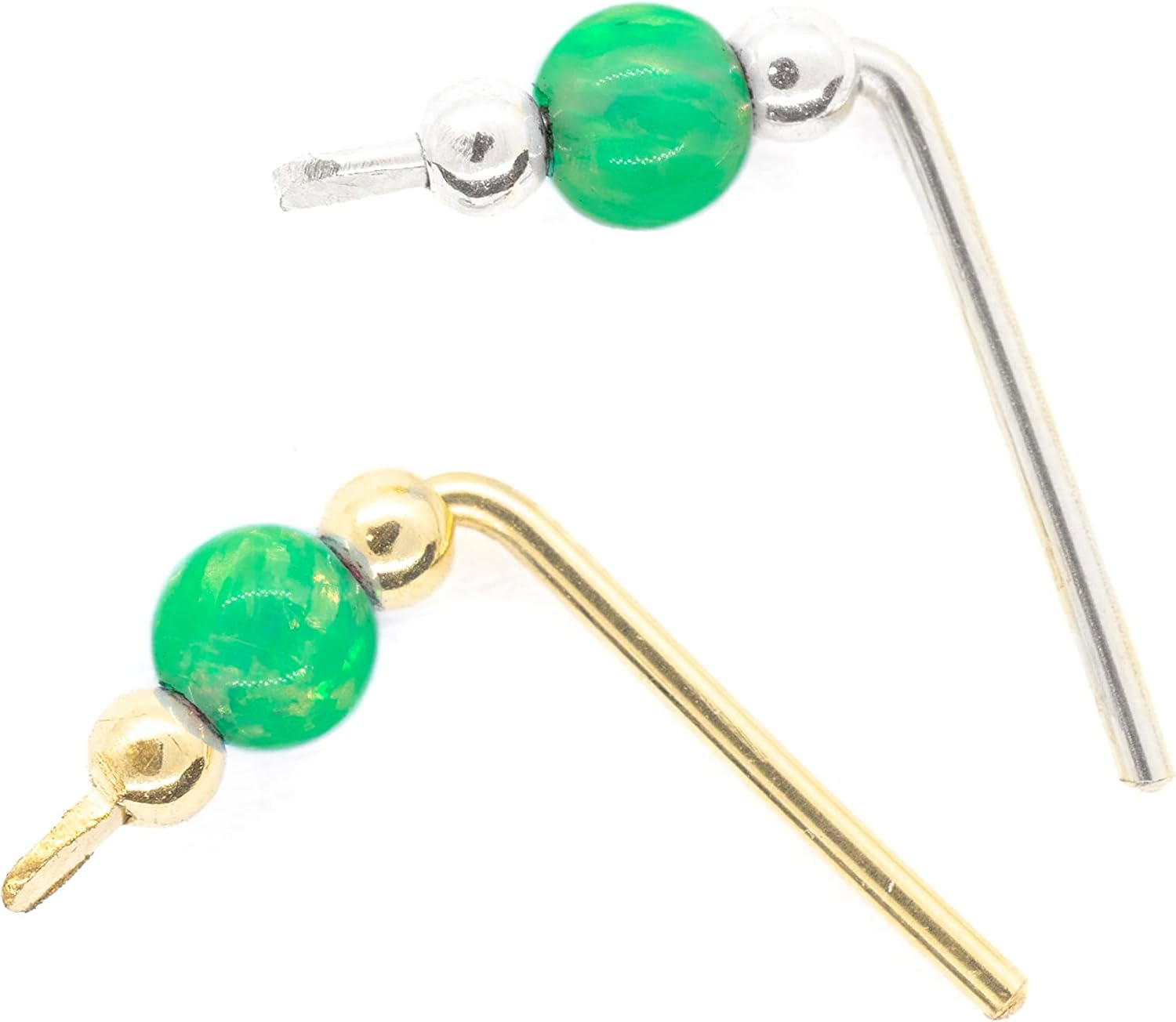 Tiny Short Climber Bar Stud Earring with Opal Bead in 14k Gold Filled Rose Gold filled and Sterling Silver, Crawler Ear Sweep