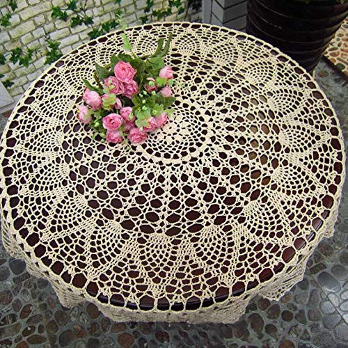 Nappe de table ronde en coton beige 100cm pour masquer les rayures