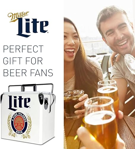 Miniatura 8 de Miller Light - Hielera retro - Cubo de hielo portátil con abridor de botellas, estilo vintage, aislado para acampar, playa, pícnic, RV, parrilladas,