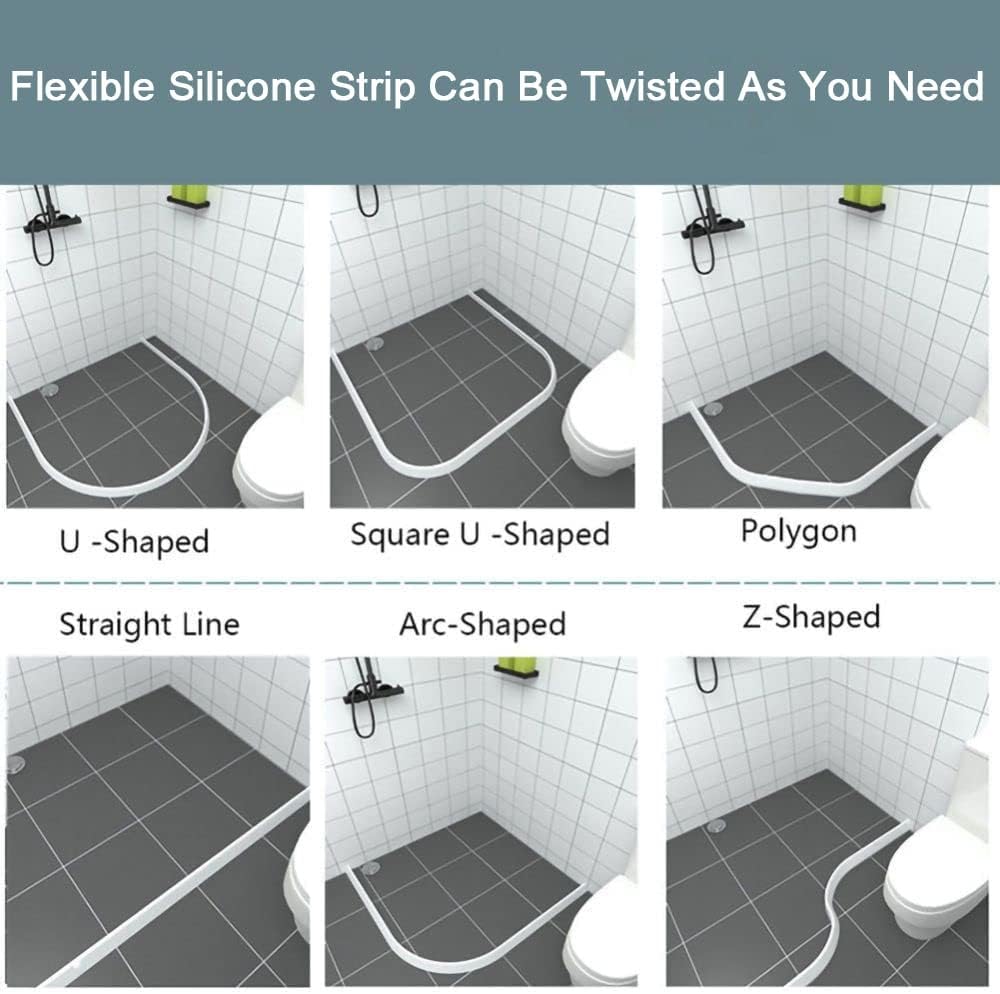 78 Inch Shower Dam Shower Threshold Collapsible Water Barrier Self-Adhesive Shower Water Stopper Splash Guard Keeping Dry and Wet Separation for Bathroom and Kitchen (Black)