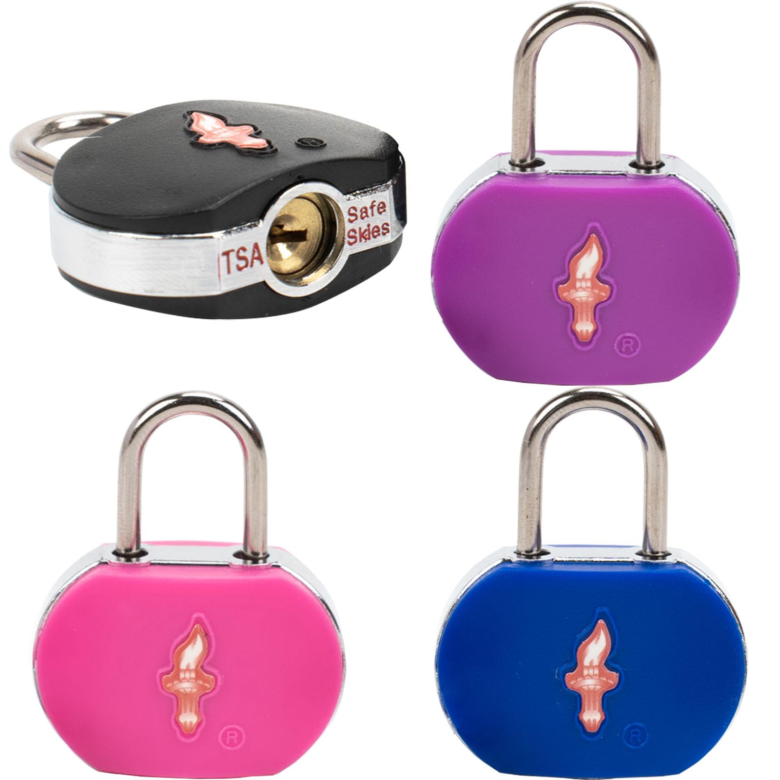 DUALCROWN 4 Pack Luggage Lock TSA Approved Locks with Key, TSA Approved Travel Lock,Suitcase Lock TSA Approved Chrome Plated Ring Body for Backpacks,
