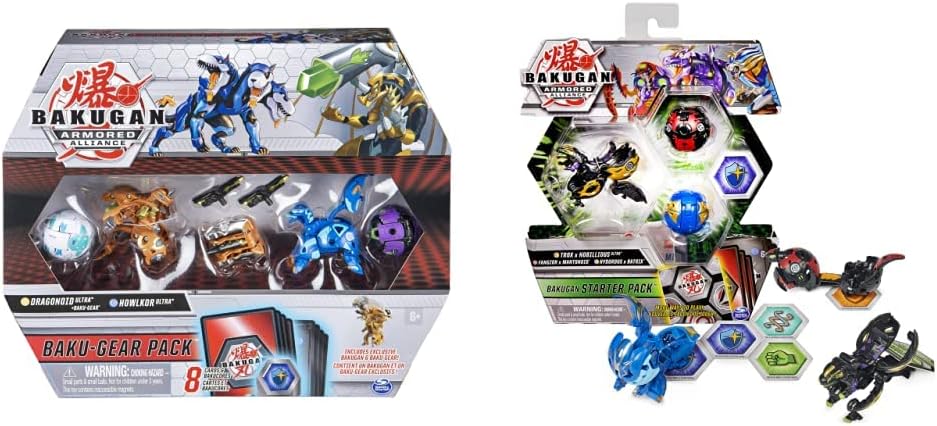 Bakugan Baku-Gear 4-Pack, Dragonoid Ultra & Starter Pack 3-Pack, Fused Trox x Nobilious Ultra, Armored Alliance Collectible Action Figures