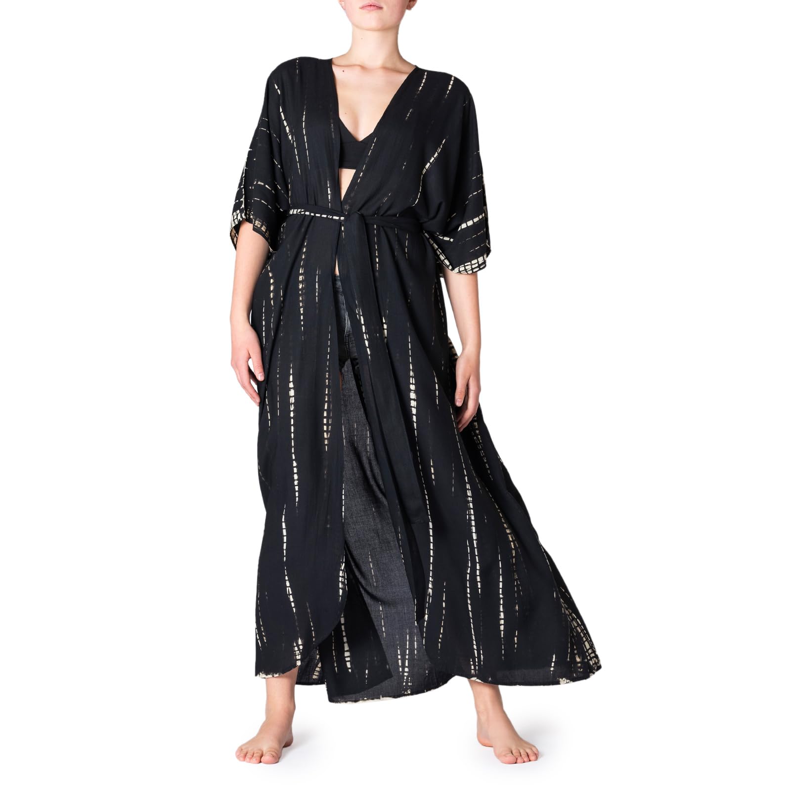 PANASIAM Kimono Batik Mujer - Maxi Salida de playa - Pareo Holgado | Túnica de playa de viscosa, Kimono ligero, Cubre bikini, con cinturón para anudar, Estilo boho, Talla M-XL