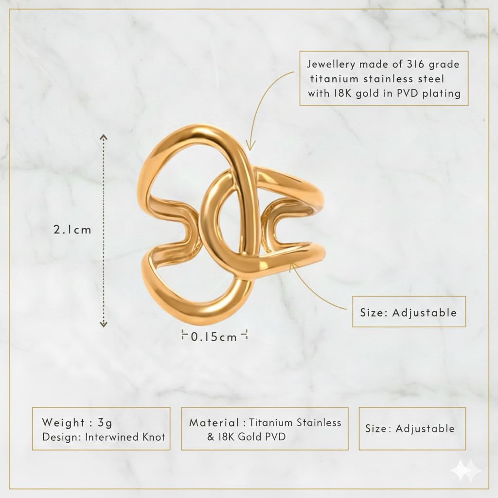 Chunky Gold Statement Ring for Women, 18K Gold Plated Adjustable Ring, Premium Valentines Day Gifts for Her - Image 2