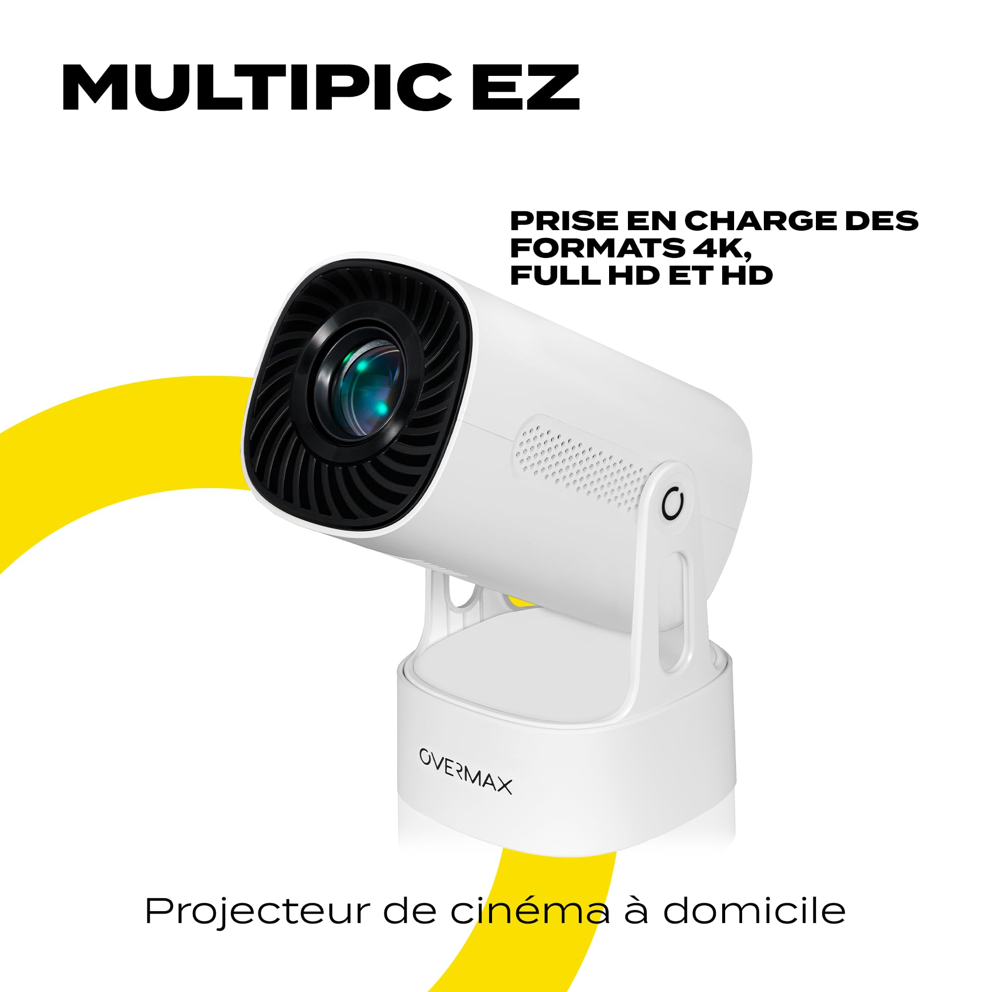 OVERMAX MULTIPIC EZ Mini Projecteur 4K FullHD avec Batterie Amovible, Correction Keystone, Image Jusqu'à 200", Wi-FI Bluetooth 5.3, 2000 Lumen 120 ANSI, Projecteur Étoile, Télécommande, Android 9.0