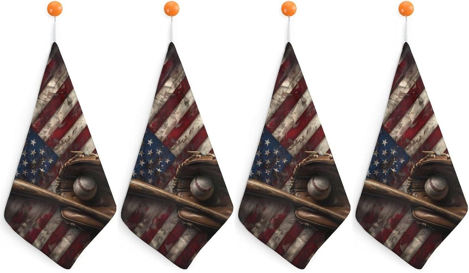 USA Flag Baseball Bat and Ball Print Hand Towels for Bathroom Kitchen Towels Small Towel Handkerchiefs with Hanging Loop 4PCS