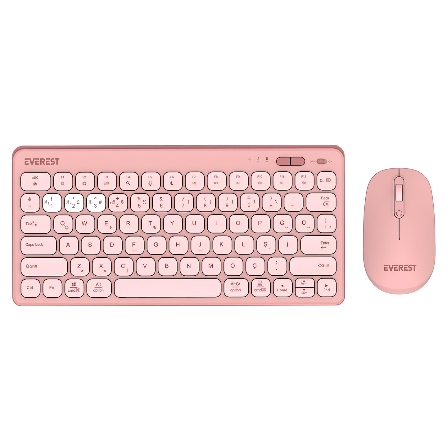 Everest LUMI KM-BT903 Pembe 3in1 3 BT + 2.4 1600dpi Ultra İnce Q 4 Cihaz Bağlantılı Scissors Kablosuz Klavye + Mouse Set
