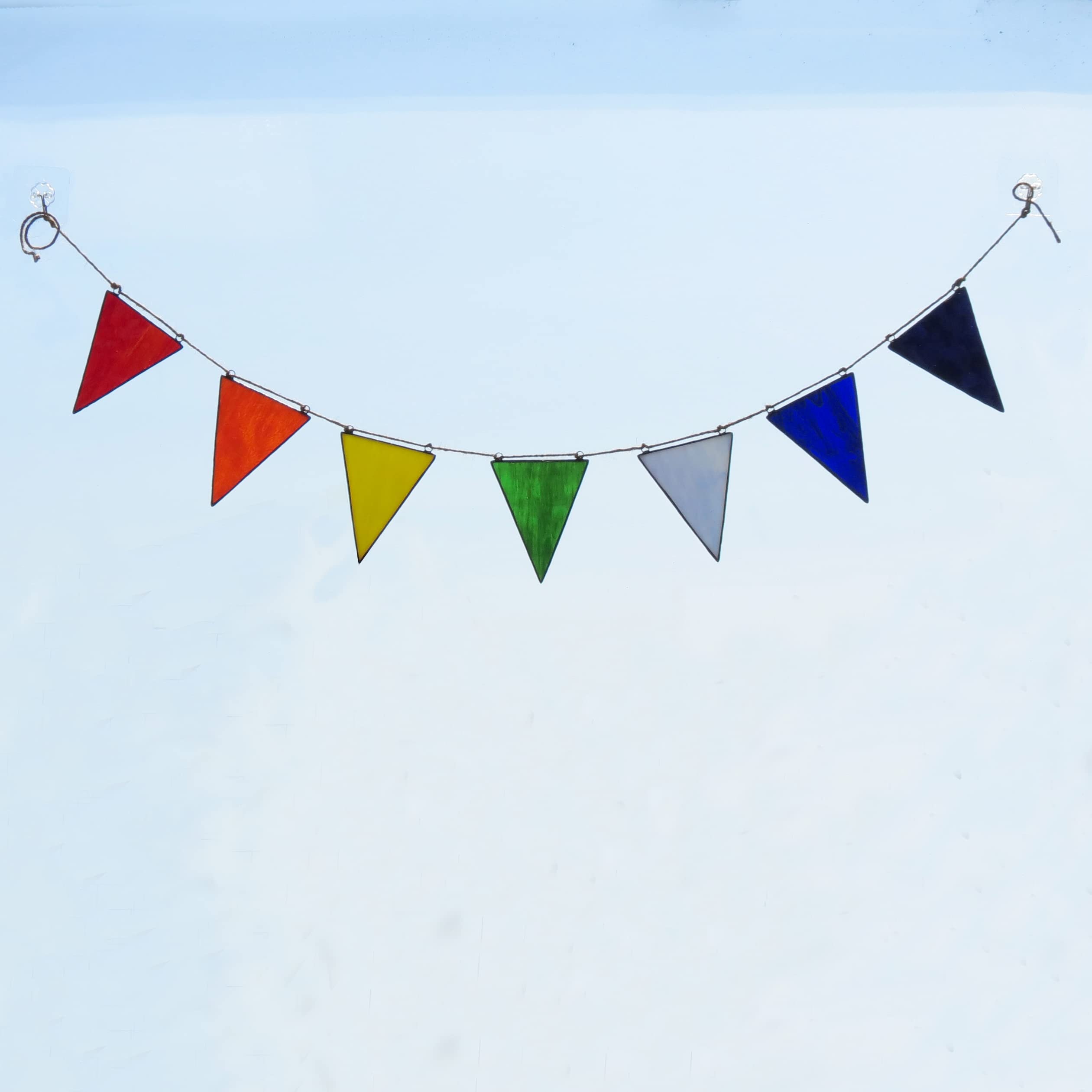 Stained Glass Bunting Triangle Rainbow Banner Window Hanging Wall Art