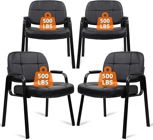Miniatura 17 de CLATINA Big & Tall - Silla de invitados para sala de espera de 500 libras, silla de recepción de oficina de cuero sin ruedas con brazos acolchados
